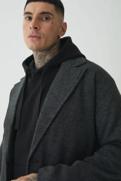 New boohooMAN Tall Single Breasted Overcoat In grey