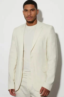 Cheap boohooMAN Tall Single Breasted Slim Linen Suit Jacket ecru