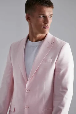 Best Sale boohooMAN Tall Single Breasted Slim Linen Suit Jacket light pink