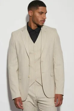 Cheap boohooMAN Tall Single Breasted Slim Stripe Suit Jacket beige