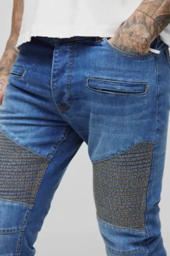 Sale boohooMAN Tall Skinny Biker Ripped Knee Jeans blue