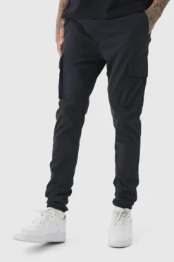 Best boohooMAN Tall Skinny Fit Elasticated Waist Cuffed Cargo Trousers black