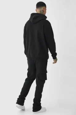 Cheap boohooMAN Tall Skinny Fit Extreme Stacked Woven Tab Cargo Jogger black