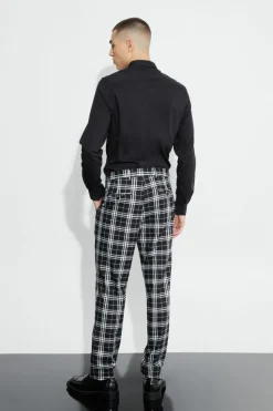 Cheap boohooMAN Tall Skinny Fit Mono Tartan Cropped Trouser black