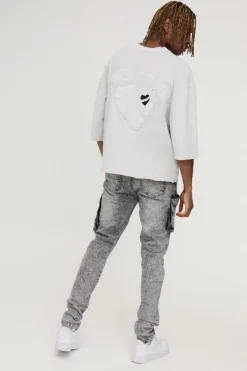Cheap boohooMAN Tall Skinny Multi Pocket Strap Detail Cargo Jeans grey