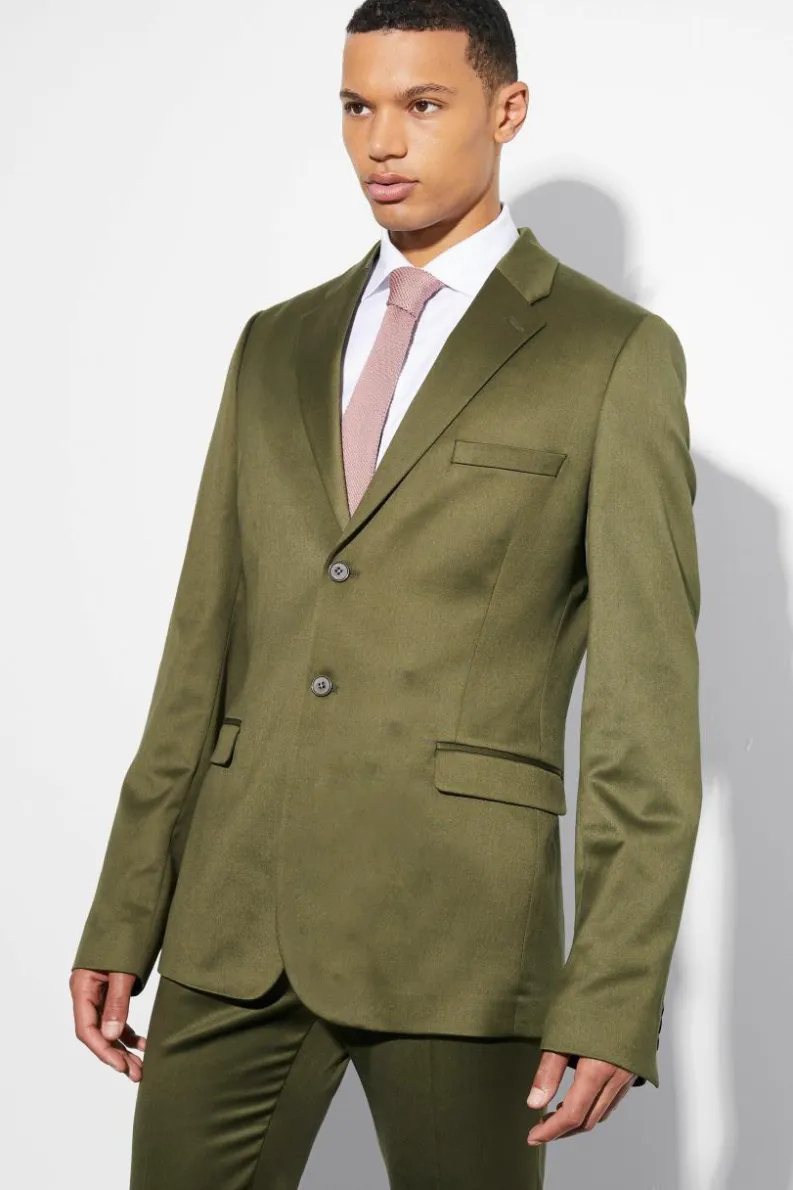 Outlet boohooMAN Tall Skinny Satin Suit Jacket olive