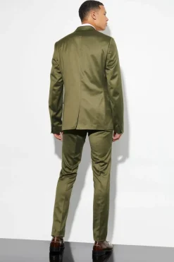 Outlet boohooMAN Tall Skinny Satin Suit Jacket olive