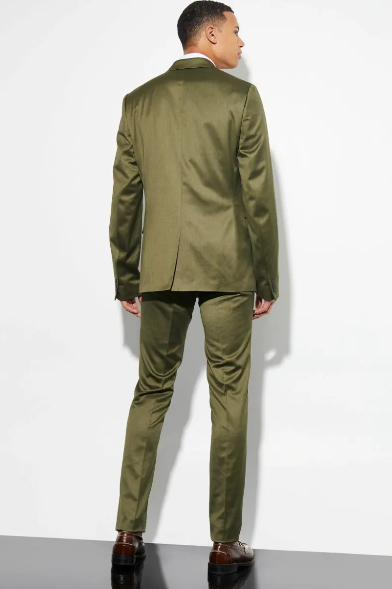 Outlet boohooMAN Tall Skinny Satin Suit Jacket olive