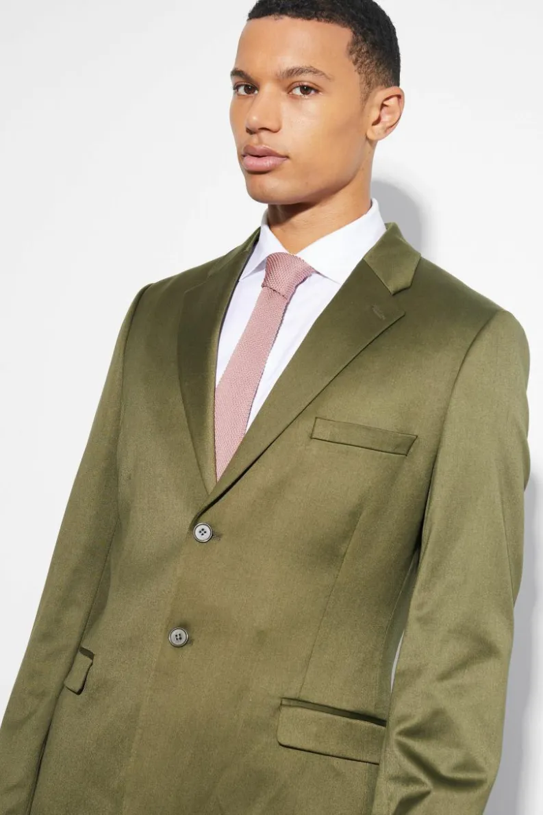 Outlet boohooMAN Tall Skinny Satin Suit Jacket olive
