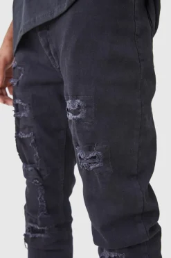Fashion boohooMAN Tall Skinny Stacked Distressed Ripped Jeans true black