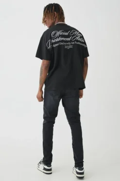 Outlet boohooMAN Tall Skinny Stretch Applique Gusset Jeans washed black