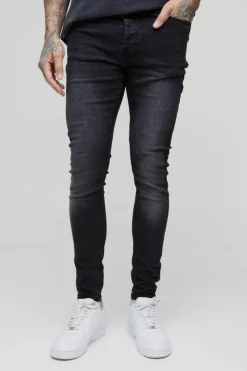 Store boohooMAN Tall Skinny Stretch Jeans washed black