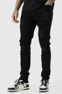 Flash Sale boohooMAN Tall Skinny Stretch Rip And Repair Jeans true black