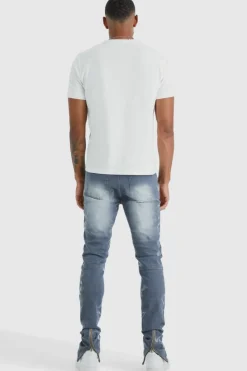 Best boohooMAN Tall Skinny Stretch Stacked Zip Hem Jeans mid grey