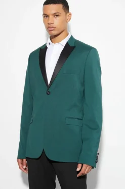 Discount boohooMAN Tall Skinny Tuxedo Single Breasted Suit Jacket forest