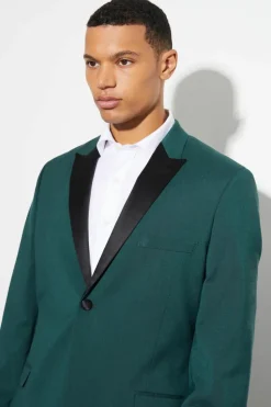 Discount boohooMAN Tall Skinny Tuxedo Single Breasted Suit Jacket forest