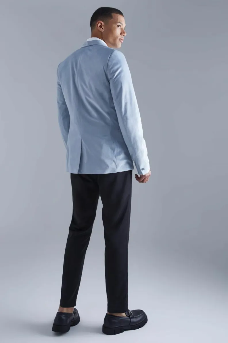 Outlet boohooMAN Tall Skinny Velour Blazer grey
