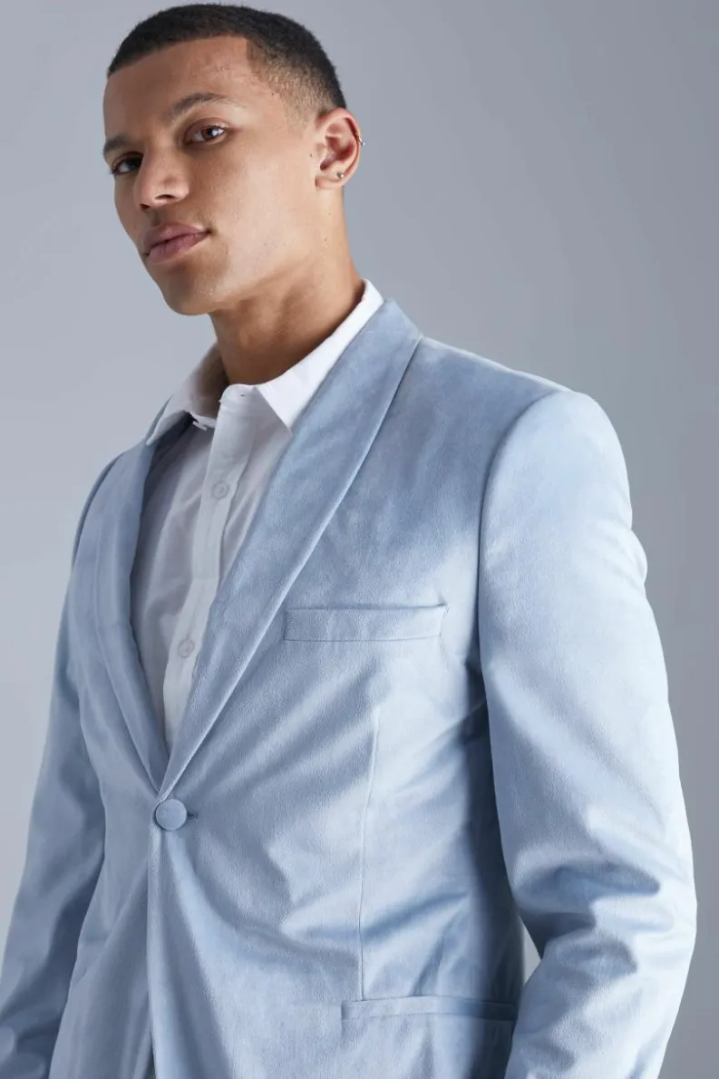 Outlet boohooMAN Tall Skinny Velour Blazer grey