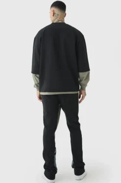 Best Sale boohooMAN Tall Slim Fit Camo Gusset Joggers black