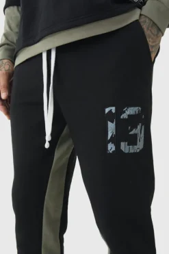 Best Sale boohooMAN Tall Slim Fit Camo Gusset Joggers black