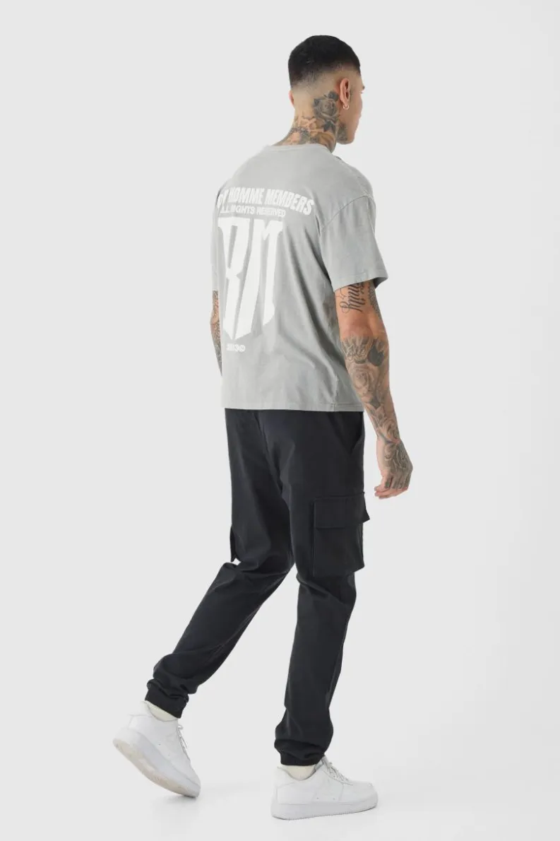 Discount boohooMAN Tall Slim Fit Elasticated Waist Cuffed Cargo Trousers black