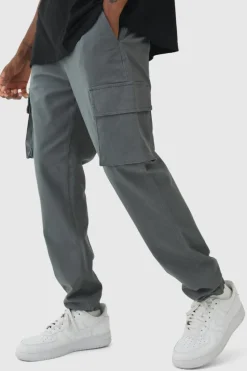 Flash Sale boohooMAN Tall Slim Fit Elasticated Waist Cuffed Cargo Trousers charcoal