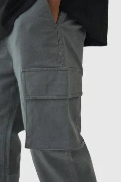 Flash Sale boohooMAN Tall Slim Fit Elasticated Waist Cuffed Cargo Trousers charcoal