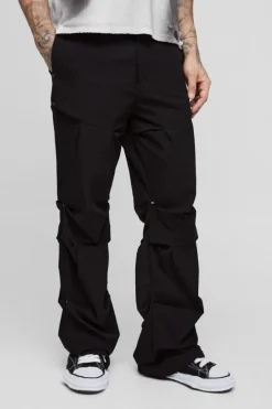 Best Sale boohooMAN Tall Slim Fit Flare Stacked Trouser With Ruched Detail black