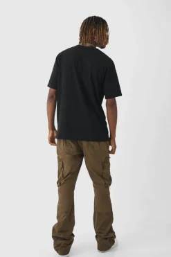 Best Sale boohooMAN Tall Slim Flare Zip Gusset Overdye Acid Wash Cargo Trouser In chocolate