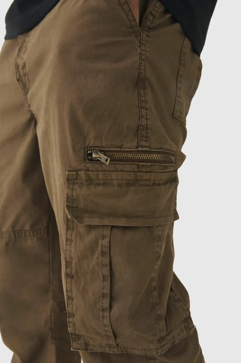 Best Sale boohooMAN Tall Slim Flare Zip Gusset Overdye Acid Wash Cargo Trouser In chocolate