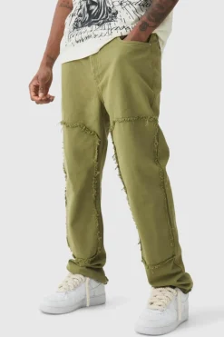 Store boohooMAN Tall Slim Leg Overdyed Carpenter Trouser In khaki