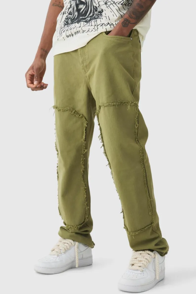 Store boohooMAN Tall Slim Leg Overdyed Carpenter Trouser In khaki