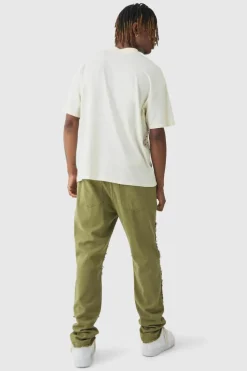 Store boohooMAN Tall Slim Leg Overdyed Carpenter Trouser In khaki