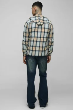 New boohooMAN Tall Slim Rigid Flare Distressed Gusset Panel Acid Washed Jeans vintage wash
