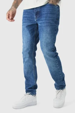 Store boohooMAN Tall Slim Rigid Jeans mid blue