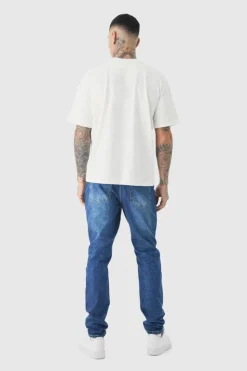 Store boohooMAN Tall Slim Rigid Jeans mid blue