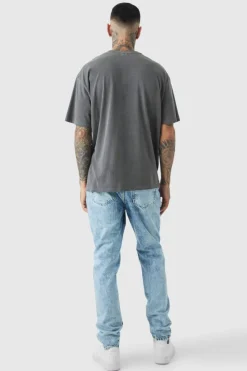 Outlet boohooMAN Tall Slim Rigid Jeans light blue