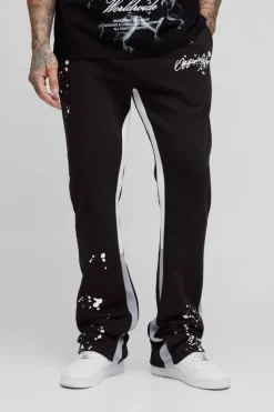 Discount boohooMAN Tall Slim Stacked Flare Jogger With Gusset Panel black