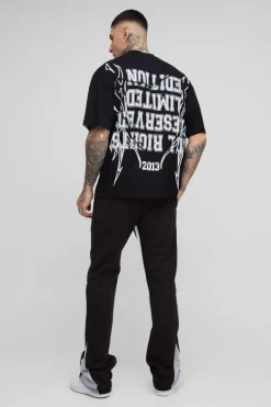 Discount boohooMAN Tall Slim Stacked Flare Jogger With Gusset Panel black