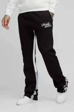 Best boohooMAN Tall Slim Stacked Flare Star Print Gusset Jogger black