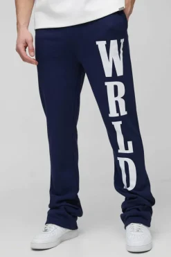 Sale boohooMAN Tall Slim Stacked Wrld Print Gusset Jogger navy