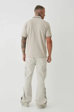 Best Sale boohooMAN Tall Slim Tipped Pique Polo In stone