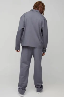 Cheap boohooMAN Tall Smart Interlock De Bossed Zip Up Overshirt charcoal