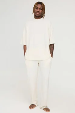 Best boohooMAN Tall Soft Rib Oversized T-shirt and Jogger Lounge Set in ecru