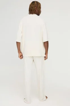 Best boohooMAN Tall Soft Rib Oversized T-shirt and Jogger Lounge Set in ecru