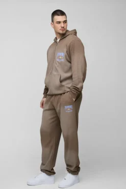 Cheap boohooMAN Tall Spray Wash Waffle Graphic Hooded Tracksuit brown