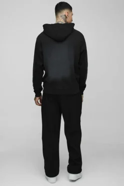 Fashion boohooMAN Tall Spray Wash Waffle Graphic Oversized Jogger washed black