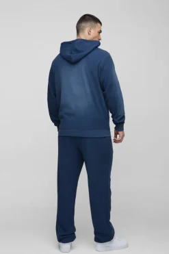 Shop boohooMAN Tall Spray Wash Waffle Graphic Zip Up Hoodie navy