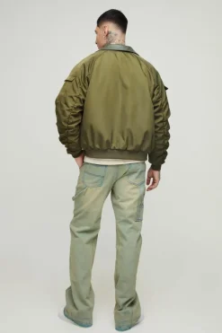 Best Sale boohooMAN Tall Star Applique Gusset Detail Carpenter Jeans khaki