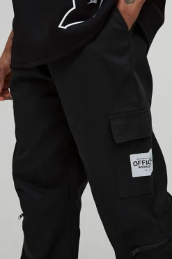 Cheap boohooMAN Tall Straight Leg Ankle Grazer Woven Tab Cargo Trouser black